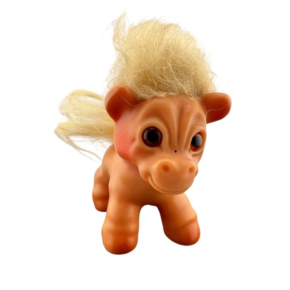 Dam Things Other - RARE Vintage Denmark Dam Troll Horse Figure Peach Vinyl Blonde Hair Amber Eyes